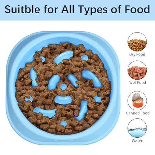 MateeyLife Small Slow Feeder Cat Bowls 2PCS, Anti-Choking Puzzle Cat Food Bowls, Anti-Slip Interactive Dog Feeding Slow Down Eating, Bloat Stop Maze Dishes Dog Feeder for Small Breeds 1 Cup - color: A-LightBlue&DarkBlue, size: Small