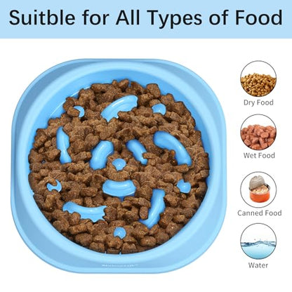 MateeyLife Small Slow Feeder Cat Bowls 2PCS, Anti-Choking Puzzle Cat Food Bowls, Anti-Slip Interactive Dog Feeding Slow Down Eating, Bloat Stop Maze Dishes Dog Feeder for Small Breeds 1 Cup - color: A-LightBlue&DarkBlue, size: Small