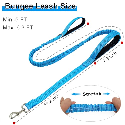 5FT Bungee Dog Leash with 2 Handles, Reflective Strong Nylon Traffic Leash, Shock Absorbing Lead for Large Medium Dogs Walking Training Controlling, Blue - color: Blue