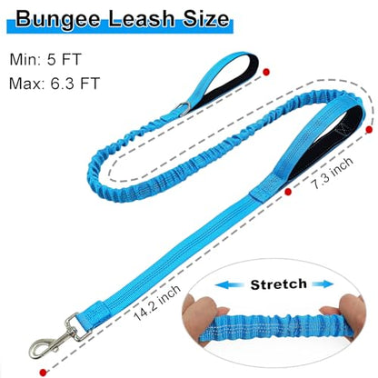 5FT Bungee Dog Leash with 2 Handles, Reflective Strong Nylon Traffic Leash, Shock Absorbing Lead for Large Medium Dogs Walking Training Controlling, Blue - color: Blue