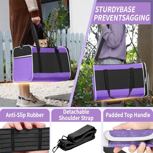 GAPZER Pet Carrier for Large Cat 20 lbs+ / Soft Sided Small Dog 12 Pounds Travel Crate Top Load/Collapsible Kitty Carry Bag Big Kitten Mesh/Sturdy Animal Transport cage Kennel Long Trips Purple - color: Purple