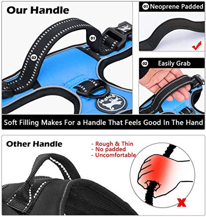 PoyPet Dog Harness and Leash Combo, Escape Proof No Pull Vest Harness, with 5 Feet Leash, Reflective Adjustable Soft Padded Pet Harness with Handle for Small to Large Dogs(Blue,L) - color: Blue, size: L