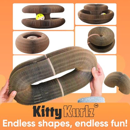 KITTY KURLZ & Karate Kitty Active Indoor Cat Play Bundle – Interactive Ball Track Scratcher + Cat Wrestling Glove with Protective Arm Sleeve