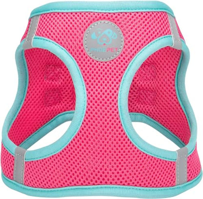 PHOEPET Step-in Dog Harness,Reflective Adjustable Dog Vest Harness, Soft Pet Walking Jacket with 2 Metal Leash Hooks for Dog and Cat(Pink Base & Green Straps,XL) - color: Pink Base & Green Straps, size: XL (Neck: 13.5-15.5”,Chest: 18-20.5”)
