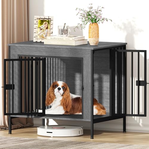 EasyCom Dog Crate Furniture for 1 or 2 Dogs, Heavy Duty Single/Double Dog Crates for Small/Medium/Large Dogs, Dog Kennel Furniture Indoor as TV Stand, Small Size 28.15" L(0-20 Pounds), Dark Grey - color: Dark Grey, size: 28.15"L x 20.47"W x 25.98"H