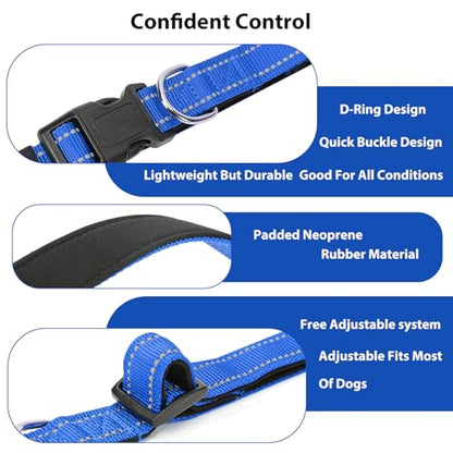 Reflective Dog Collar Padded with Soft Neoprene Breathable Quick Release Basic Dog Collars for Medium Large Dogs Blue Boy Girl - color: Blue, size: L:width 1"neck 17.5-27"