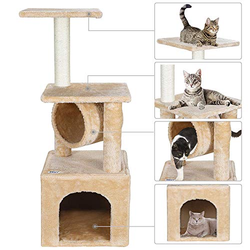 36 Inches Cat Activity Tree Tower Cat House Furniture with Condos Platform Tunnel Scratching Posts for Kittens Multi-Level