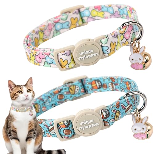 Unique style paws 2 Pack Easter Day Kitten Collar Breakaway with Bell&Pendant, Adjustable Safety Colorful Sports Rabbit Cat Cotton Collar for Girl Boy Cat and Small Pet - color: love sports rabbit