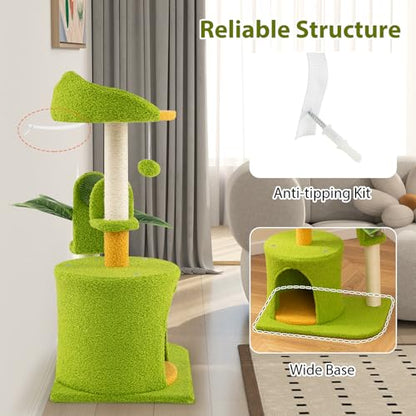 PETSITE Palm Cute Cat Tree, 31 Inches Tall with Sisal Scratching Posts, Condo, Dangling Ball, and Self Groomer, Ideal for Indoor Small & Medium Cats (19 x 13 x 31 inches) - size: 19 x 13 x 31 inches