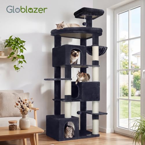 Globlazer 80in Extra Large Cat Tree Tower for Large Adult Cats, Heavy Duty Cat Condo Stand with Oversized Fan-Shaped Perch & 6 Sisal Scratching Posts, S80, Dark Grey - color: Dark Grey