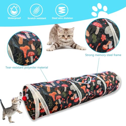 Cat Tunnel, 2-Way Cat Tunnels for Indoor Cats, Collapsible Cat Play Tunnel, Interactive Toy Maze Cat House with 2 Play Ball for Cats, Puppy, Kitty, Kitten, Rabbit - color: 2 Way Mushroom