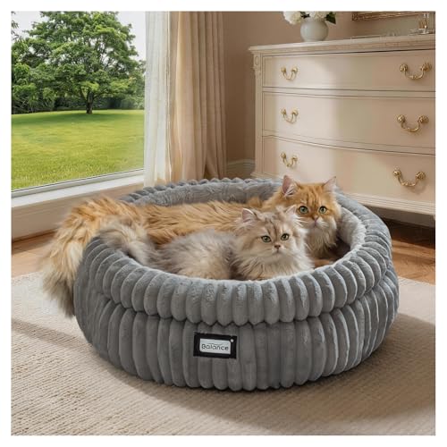 BALANCE Cat Bed Kitten Bed, Washable Round Cat Beds for Indoor Cats,Super Soft Plush Faux Fur Pet Bed for Puppy and Kitten with Anti-Slip Bottom - color: Grey, size: 24.0"L x 24.0"W x 9"Th