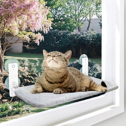 Cat Window Perch, Cordless Foldable Cat Hammock for Indoor Cats with Upgraded Suction Cups Strong Metal Frame Holds Up to 44lbs (L 1PC) - size: L 1PC