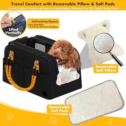 PAWZIDEA Center Console Dog Car Seat, Enclosed Small Dog Armrest Booster Carseat, Secure Straps &Anti Slip, Portable TSA Approved Puppy Pet Carrier Soft-Sided, Removable Pillow Storage Pocket, up 12lb - color: Black Warrior