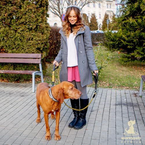 SparklyPets - Heavy Duty Bungee Rope Leash for Large and Medium Dogs - No Pull, Shock Absorber Long Dog Training Lead - No Slip Reflective Line for Outside (5.5 Ft Bungee Leash) - color: Adjustable Premium Gold