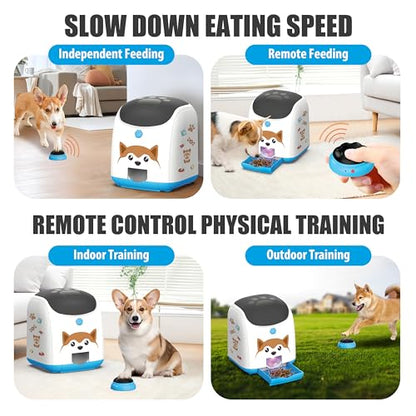 Dog Puzzle Feeder Toy – Remote Control Automatic Treat Dispenser with Light, Interactive IQ Training Slow Feeder, Large Capacity for All Dog Breeds - color: Blue
