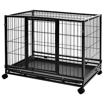 Amazon Basics - Portable Heavy Duty Stackable Dog & Pet Kennel with Tray, Black, 24.0" L x 28.0" W x 37.0" H - size: 24.0"L x 28.0"W x 37.0"H