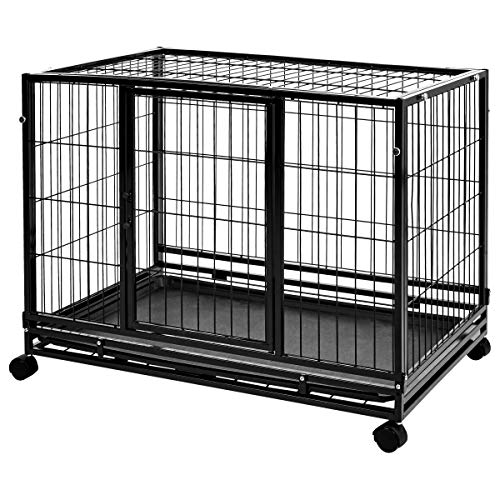 Amazon Basics - Portable Heavy Duty Stackable Dog & Pet Kennel with Tray, Black, 24.0" L x 28.0" W x 37.0" H - size: 24.0"L x 28.0"W x 37.0"H