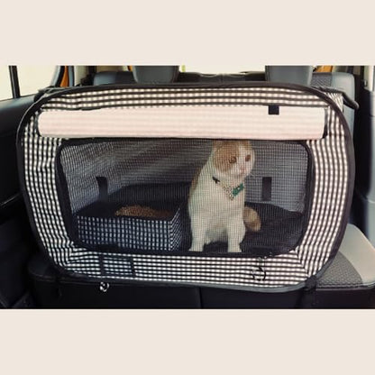 Necoichi Stress-Free Enclosure Cat Travel Carrier Cage 31.8" L x 20.0" W x 20.0" H Collapsible Gray White Stripes | Pop up Kannel, Crates - style: Cage