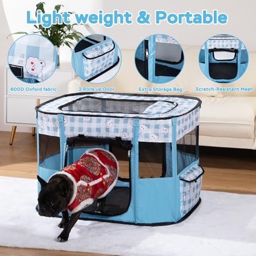 Dog and CAT pop Play Pen,Pets Houses for Dogs and Cats,Indoor&Outdoor Exercise Pen Dog Tent Puppy Playground Large (M, Bule) - color: Blue, style: Medium（31.5"L x 23.6"W x 21.7"H）