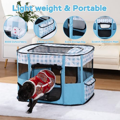 Dog and CAT pop Play Pen,Pets Houses for Dogs and Cats,Indoor&Outdoor Exercise Pen Dog Tent Puppy Playground Large (M, Bule) - color: Blue, style: Medium（31.5"L x 23.6"W x 21.7"H）