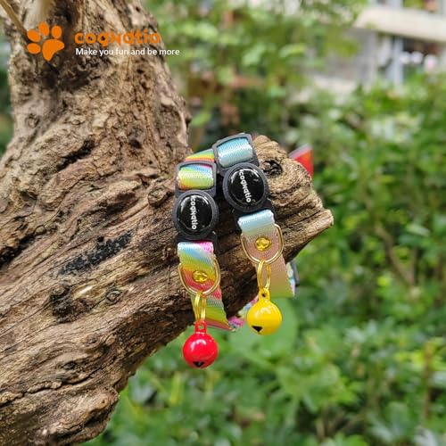 2 Pack Breakaway cat Collars with Bell,Safety Quick Release Pendant Cute Kitten Collar,Adjustable 20-30cm (Rainbow01, 20-30cm) - color: Rainbow01