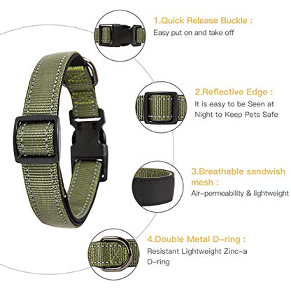 HEELE Dog Collar, Reflective Dog Collar, Soft Neoprene Padded Breathable Nylon Pet Collar Adjustable for Small Dogs, Army Green, S(10.23-14.96") - color: Army Green, size: Small (10.23-14.96")