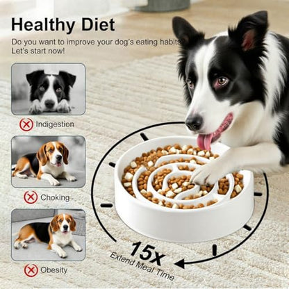 Ceramic Slow Feeder Dog Bowls with Anti-Slip, Slow Feeder & Non-Slip Design, Boredom and Anxiety Reducer, Suitable for All Breed Dogs and Cat (Ceramic-White) - color: Ceramic-White