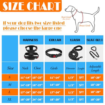 LOBEVE No Pull Dog Harness, Collar & Leash Set | Includes Dog Seat Belt, Collapsible Bowls & Poop Bag Dispenser. Ideal for Training, Walking, Hiking. Fits Small to Large Dogs(Black-S) - color: Black, size: Small