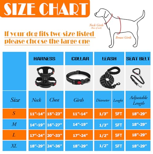 LOBEVE No Pull Dog Harness, Collar & Leash Set | Includes Dog Seat Belt, Collapsible Bowls & Poop Bag Dispenser. Ideal for Training, Walking, Hiking. Fits Small to Large Dogs(Black-L) - color: Black, size: Large