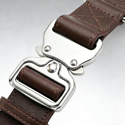 AssuredLock Leather Dog Collar, 1.5” Wide, Smooth Quick-Release Buckle with Adjustable Design, Heavy-Duty Handcrafted Collars for Large Dogs, Brown-L - color: Brown, size: 17-28.5 In