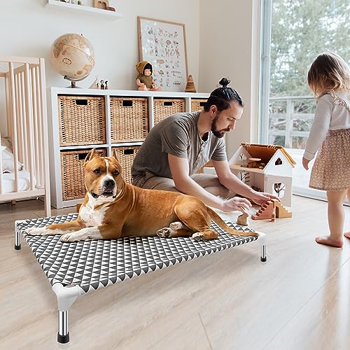 Elevated Outdoor Dog Bed, Large Size, Cotton Material, Non-Slip Feet, Fits up to 100lbs - size: 4 sided Large