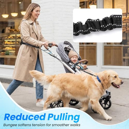 Hands Free Leash for 2 Large Dogs, No Tangle Waist Walking Bungee Leash, 6-8 FT Dual Dog Leashes(50-150 lbs) - color: 2 Dog – Shadow Black