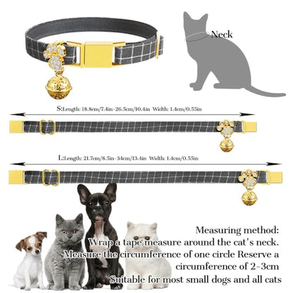 Personalized Breakaway Cat Collars - Magnetic Buckle, Bell - Safety Quick Release, Customized for Girls & Boys Cats- (Checkered-Grey) - color: Checkered-Grey