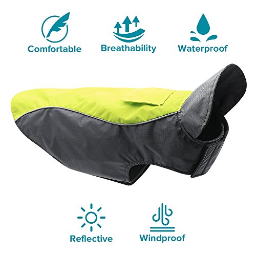 Vizpet Dog Raincoat Waterproof Coats,Dog Jacket High Visibility Warm Vest Dog Clothes for Small Medium Large Dogs(Green-M) - size: Green-M