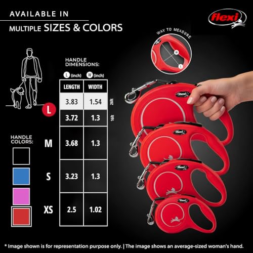 FLEXI New Classic Tape Retractable Dog Leash for Large Dogs Upto 110 lbs. – 16 ft., Red | Tangle Free Pet Walking Leash with One-Handed Brake, Pause, Lock|German Quality Product - color: Red, size: Large - 16 Feet (Tape)