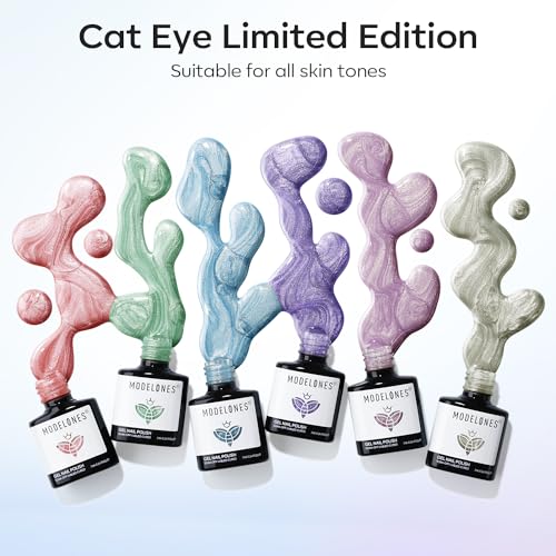 modelones Cat Eye Gel Nail Polish 6 Colors Red Green Silver Purple Blue Glitter Cat Eye Gel Polish Holographic 9D Semi-transparent With Magnet Soak Off Led Nail Art DIY Salon Gifts For Women Girl - color: A-1 Galaxy Cat Eye