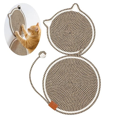 Shinylin 25.6 Inch Large Scratching Mat for Indoor Cats Natural Cotton Rope Flat Scratcher with Ear Hooks and Ball Toy Cat Scratch Rug Pad for Wall, Couch, Carpets, Sofas (Dark Brown) - color: dark brown