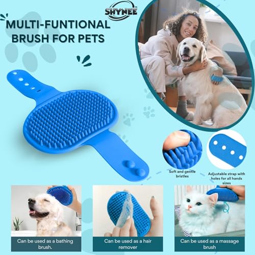 8PCs Dog Grooming Kit - Dog Shampoo Brush | Washing Gloves | Adjustable Dog Bath Brush | Dog Paw Cleaner | 2X Toothbrush | Dog Scrubber For Bath & Massage - Grooming & Bath Supplies for Dogs and Cats
