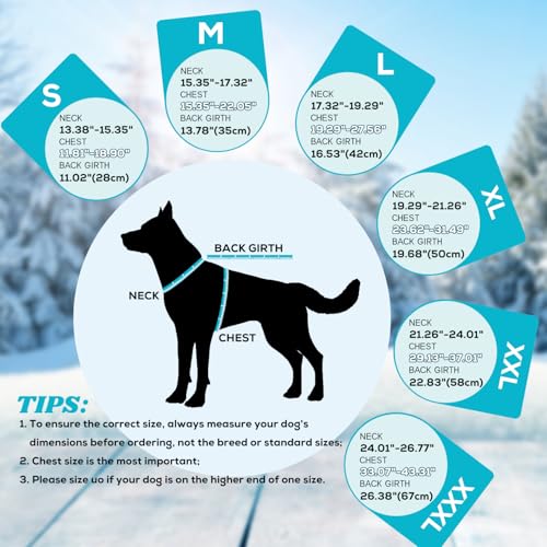 EMUST Dog Coat Winter, Waterproof Pet Snow Jacket for Winter, Adjustable Small/Medium/Large Dog Coat, Turquoise, L - color: Turquoise, size: Large