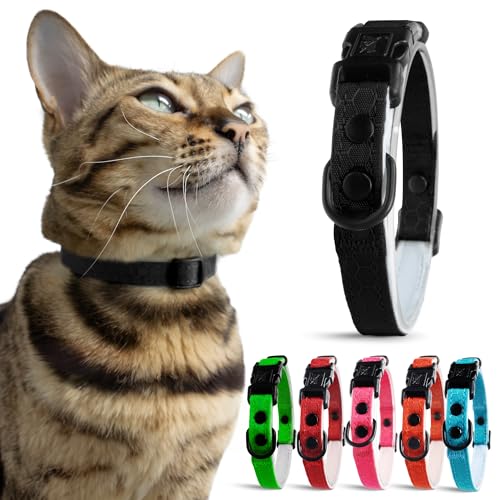 OutdoorBengal Black Cat Collar Breakaway, Soft Padding for Medium to Large Cats - Durable Heavy Duty Tactical Fabric, Comfortable, Quick Release Breakaway Cat Collars, No Bell Collar (Black, Adult) - color: Charcoal Black, size: Adult
