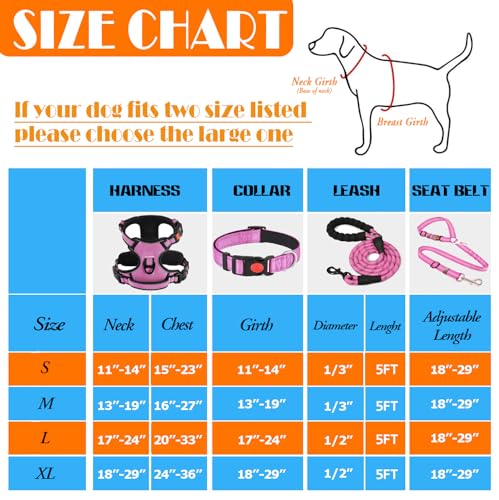 LOBEVE No Pull Dog Harness, Collar & Leash Set | Includes Dog Seat Belt, Collapsible Bowls & Poop Bag Dispenser. Ideal for Training, Walking, Hiking. Fits Small to Large Dogs(Pink-XL) - color: Pink, size: X-Large