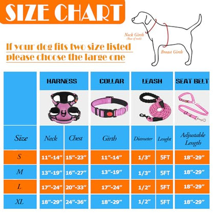LOBEVE No Pull Dog Harness, Collar & Leash Set | Includes Dog Seat Belt, Collapsible Bowls & Poop Bag Dispenser. Ideal for Training, Walking, Hiking. Fits Small to Large Dogs(Pink-M) - color: Pink, size: Medium