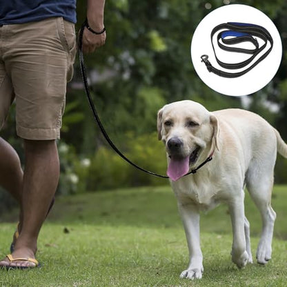 Balacoo Adjustable Double Handle Dog Leash, Traffic Control Pet Lead Rope with Comfortable Non-Chafing Soft Grip, Sturdy Grey and Blue Walking Leash for Puppy Training and Dog Walking