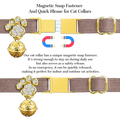 Personalized Breakaway Cat Collars - Magnetic Buckle, Bell - Safety Quick Release, Customized for Girls & Boys Cats- (Velvet-Chocolate) - color: Velvet-Chocolate