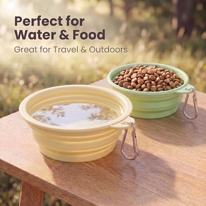 Collapsible Dog Bowls 2-Pack, Portable Travel Dog Bowl with Carabiner, Food-Grade BPA-Free Silicone Pet Food & Water Bowl for Dogs & Cats, Hiking Walking Camping (Yellow and Light Green) - color: Yellow and light green
