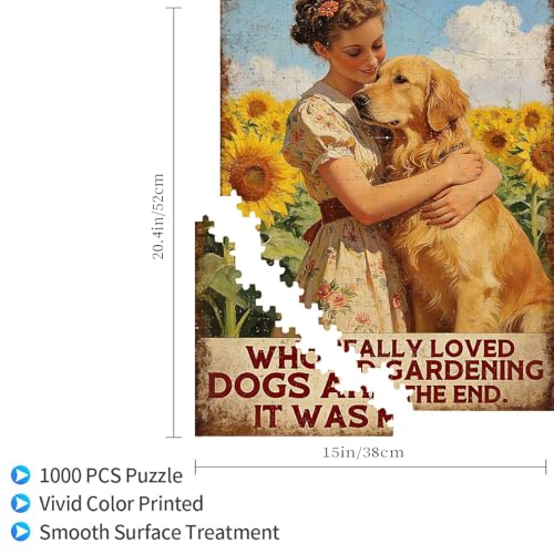 1000 Pieces Jigsaw Puzzles for Adults, Girl Loves Dogs & Gardening Golden Retriever Art Puzzle, Stress Relief Brain Teaser Gift 29.5x19.7 Inch - color: Wooden Puzzle15, size: 1000 Piece pcs