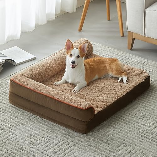 BFPETHOME Orthopedic Dog Beds for Large Dogs-Waterproof Sofa Dog Bed with Removable Washable Cover, Large Pet Bed with Waterproof Lining and Nonskid Bottom, Pet Bed for Dogs - color: Beige Coffee, size: 30.0"L x 20.0"W x 6.5"Th