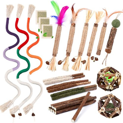 WOUSEDO 27 Pack Catnip Chew Toys for Cats,Cotton Sisal Rope Toys,Cat Natural Silvervine Sticks,for Cat Teeth Cleaning and Dental Care,Interactive Toy for Bored Indoor Cats - size: 27 PACK