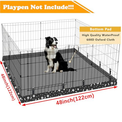Dog Playpen Square Bottom Pad Fits for 48 Inch 8 Panels Metal Exercise Pet Playpen, Dog Crate Pad Puppy Playpen Pad, Elastic Buckles Connections.(Note: Playpen Not Included) -Black - color: Black